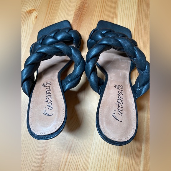 L’INTERVALLE Braided Black Leather Square Toe Heels - Picture 6 of 6